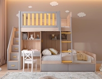Muebles de dormitorio infantil elevados entrelazados de madera maciza Combinación de literas con escritorios y armarios