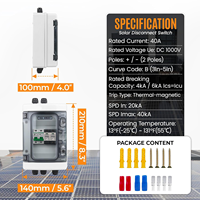 Boîtier de Combinaison Solaire Photovoltaïque 1000V CC 1 Chaîne 1 Entrée 1 Sortie IP65 Étanche avec Disjoncteur 40A et Protection Contre les Surtensions 20-40kA