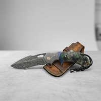 Couteau pliant KEENHOPE Premium en acier Damas forgé à la main, 22 cm, avec poignée en Damas et garde en Timascus, manche en ébène.