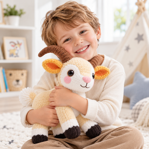 Peluche de <span class=keywords><strong>Cabra</strong></span> Personalizado <span class=keywords><strong>con</strong></span> <span class=keywords><strong>Cuernos</strong></span> Marrones Curvos y Pezuñas Negras, Animal de Granja de Peluche, Regalo - Product Image 1