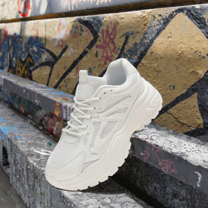 Baskets Chunky Blanches en Maille à Semelle Épaisse, Chaussures Décontractées de Marche à Bout Rond pour l'Extérieur et le Streetwear - Product Image 2