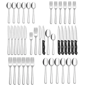 36pcs Silver Luxury Steak Fork Spoon Knife set Restaurant Bestek Silverware Wedding Cutlery Set Home Flatware