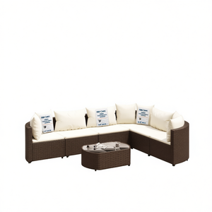 Set Divano da Esterno in Polyrattan Marrone 7 Pezzi con Cuscini, Arredamento da Giardino Stile Contemporaneo - Product Image 1