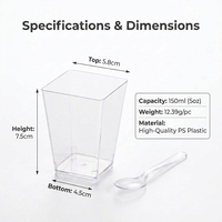 HengSu – Mini coupes à dessert carrées transparentes en PS avec cuillères, lot de 25, 150 ml, en plastique, pour parfait et apéritifs, pour fêtes et mariages, 1 couleur