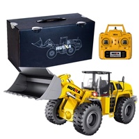 HUINA 1583 1/14 22 Canaux Télécommandé en Alliage Chargeur sur Pneus Simulation Bulldozer Véhicule d'Ingénierie Jouets pour Cadeaux