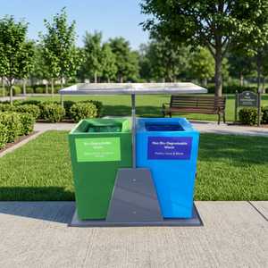 Outdoor Dual Sorting Trash Can 80L x 2 Metal Powder Coated Rectangular Minimalist Design for Waste Management - Product Image 3
