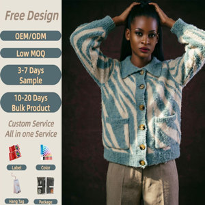 <span class=keywords><strong>Cardigan</strong></span> Invernale da Donna OEM ODM con Colletto a Polo e Motivo <span class=keywords><strong>Zebrato</strong></span>, Maglione Casual a Maniche Lunghe - Product Image 1