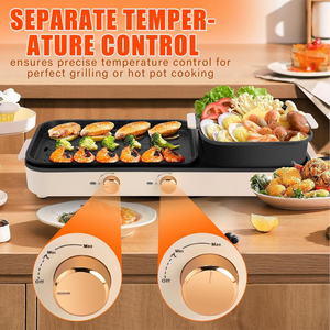 Grill électrique et hot pot 2-en-1 sans fumée pour 2-3 personnes, surface de cuisson antiadhésive - Product Image 4