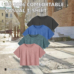 Camiseta Corta de Algodón y Fibra de Bambú para Mujer, Transpirable, de Manga Corta, Cuello Redondo, Informal, Tejida, para Primavera/Verano - Product Image 2