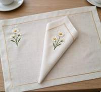 Ensemble de serviettes en lin de couleur unie avec couleurs/logos personnalisés, style nordique avec bordure brodée festonnée pour hôtel, mariage, ensemble de sets de table