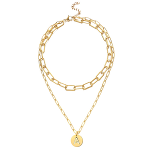 Hip-Hop Street Shot Collar fino de acero inoxidable Personalizado Capital <span class=keywords><strong>A</strong></span> <span class=keywords><strong>a</strong></span> Z 26 Letra Collar de doble capa Unisex - Product Image 2