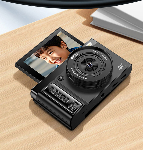 Economical 16X Zoom 21MP 3.0" IPS 4K Video Camera with Vintage Retro Flip Cover Fold-Out Display Outdoor Vlog & Selfies Option