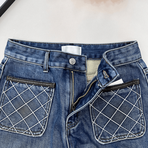 Jeans de Cintura Alta y Pierna Ancha con Detalle de Bolsillo con Costuras de Diamantes para Uso Diario Informal - Product Image 5