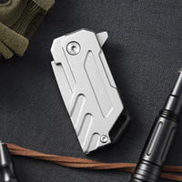 Mini couteau de poche pliant à lame Tanto en acier D2, épaisseur 4 mm, manche en acier inoxydable finition Stone Wash, ouverture par glissement, porte-clés EDC pour extérieur