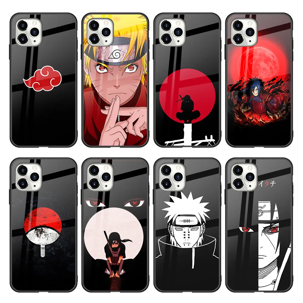 Best Selling Anime Itachi Black Tempered Glass Print Phone Case for iPhone 11 12 Pro Max Sharingan Sasuke Pain Cover