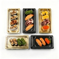Conteneur à sushi en PS noir écologique, vente en gros, jetable, rectangulaire, qualité alimentaire, plateau à pain avec couvercle transparent, boîte à emporter