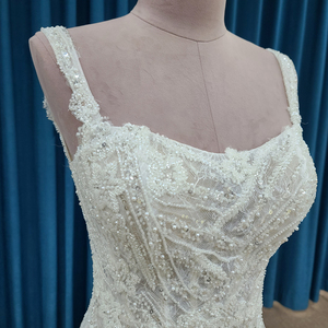 Pour Jancember LSSM004 robe de mariée sirène de luxe moderne Spaghetti sangle conception paillettes cristal dentelle décorations longue chapelle - Product Image 4