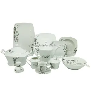 2020 Small Silver Flower Design 47pcs Porcelain Bone china Dinner Set Turkish Dinnerware Set