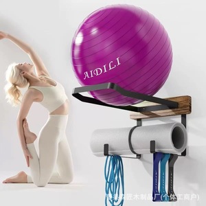 Support mural en bois Aidili pour ballons de yoga avec porte-tapis pour l'organisation des équipements de fitness - Product Image 1