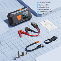 Démarreur de voiture portable 12V avec pompe à air pour pneus, lumière d'urgence et batterie externe