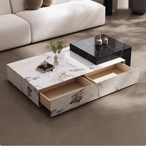 2026 意大利豪华现代简约高端咖啡桌套装，橡木材质，配石板和大理石，适合家庭客厅 - Product Image 3