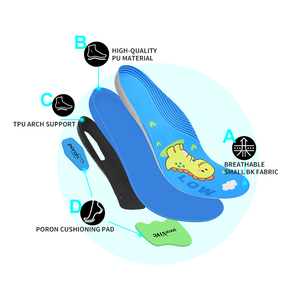 Semelles orthopédiques JOGHN PU PORON OEM à marque privée, respirantes, avec 3 niveaux de soutien de la voûte plantaire pour pieds plats, pour enfants - Product Image 4