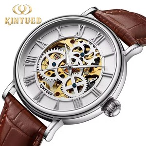 Drop Shipping KINYUED Men's Mechanical <b>Watch</b> Leather Band <b>Skeleton</b> Dial Roman Numerals Waterproof 3BAR Luxury Fashion Wholesale - Product Image 4