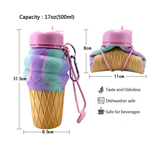 ขวดน้ำซิลิโคนรูปไอศกรีมน่ารัก ขนาด 500 มล. ปลอดสาร BPA สำหรับเด็ก พร้อมโลโก้สั่งทำได้ ขายส่ง - Product Image 2