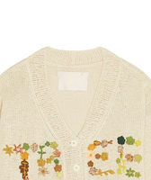 Cardigan décontracté pour homme en tricot doux à col rond brodé de fleurs d'hiver avec logo frontal ODM