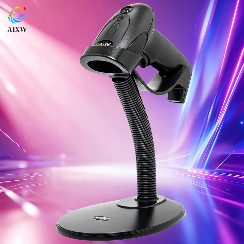 AIXW 1D Barcode Scanner Wired With Stand Handheld Laser Barcode Reader ...