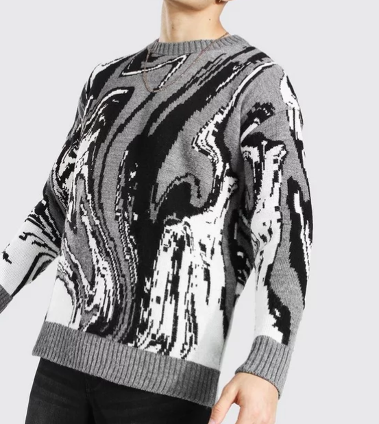 Custom Fashion Male Knit Sweater Men Abstract Marble Print