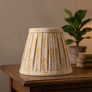 Abat-jour en lin jaune à motifs floraux |   Abat-jour en tissu plissé artisanal pour lampes de table, de sol et suspendues - Product Image 4