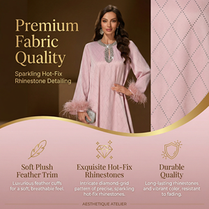 อาบายะห์มุสลิมประดับคริสตัลหรูหราสำหรับผู้หญิง พร้อมปลอกแขนประดับมุกและขนนก - Product Image 3