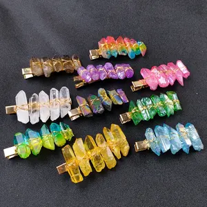 hot sale natural crystal colorful women gold geometric hair claw jewelry new hair accessories claw clips
