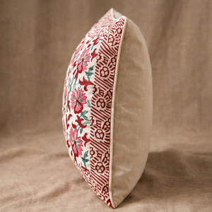 Hand Block Print Cotton Cushion Cover 16x16 Inch – Floral Traditional Design <b>Decorative</b> <b>Pillow</b> Cover - Product Image 2