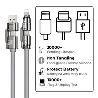 Câble de charge multi-prise OEM 240W 4-en-1 PD 3.1 en silicone liquide doux pour la peau, cordon de données USB-C à charge rapide 1m 1.5m 2m – Vente en gros