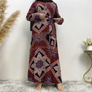 5069# Thick Chiffon Floral Printed <b>Maxi</b> Dress Long Sleeve Middle East Fashion Women Dresses With Side Pockets - Product Image 5