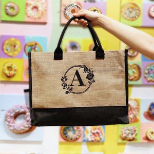 Sac fourre-tout réutilisable en lin et jute avec logo personnalisé, tendance, pour femme, portable, vintage, publicitaire, pour le shopping - Product Image 2