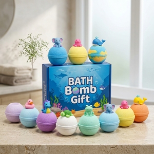 Bombes de bain effervescentes en forme de dessin animé sur le thème marin, sans alcool, naturelles, en gros, sous marque privée OEM, 60g x 12, coffret cadeau, ensemble de bulles éclatantes - Product Image 2