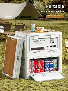 Caja de plástico con superficie de madera, caja de almacenamiento <span class=keywords><strong>rectangular</strong></span> de alimentos de 50 litros, adecuada para maletero de coche, caja de almacenamiento plegable para acampar al aire libre - Product Image 3