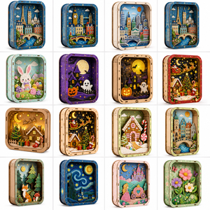 Vente en gros, fabrication sur mesure, châteaux de princesses des contes de fées, puzzle en bois 3D miniature, <span class=keywords><strong>kit</strong></span> de peinture au diamant DIY pour adultes - Product Image 6