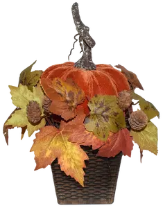 Senmasine Autumn Diy Fall Harvest Decor 13 Inch Artificial Maple Leaves Pinecone Gold Orange Red Potted Plant Velvet Pumpkin