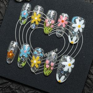 Ongles à presser en acrylique de luxe faits à la main, forme amande, longs, motif French manucure 3D, couverture complète, vente en gros directe usine - Product Image 2