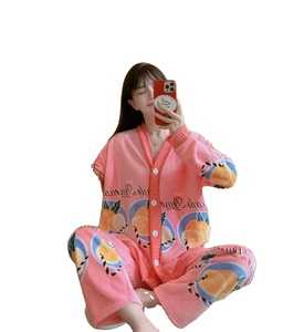 Indumenti da notte invernali da <span class=keywords><strong>donna</strong></span> in flanella caldo <span class=keywords><strong>pigiama</strong></span> a maniche lunghe Cardigan in pile spesso abbigliamento per la casa cartoni animati coreani abbigliamento da notte da soggiorno - Product Image 4