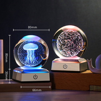 Lampe LED 3D en verre de cristal, cadeau d'anniversaire, plante de lune gravée au Laser, cœur, boule de nuit personnalisée