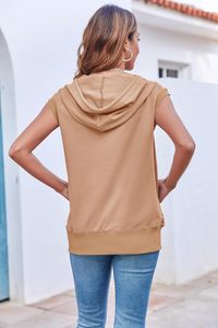 <span class=keywords><strong>Sweat</strong></span> à <span class=keywords><strong>capuche</strong></span> <span class=keywords><strong>zippé</strong></span> sans manches pour femmes personnalisé décontracté coupe ample sweats à cordon vestes légères XS lavé tricoté hiver - Product Image 5