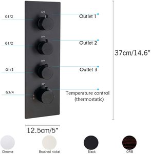 Inverseur de <span class=keywords><strong>douche</strong></span> en laiton <span class=keywords><strong>thermostatique</strong></span>, avec 3 sorties, 3 fonctions, vanne à pression équilibrée, avec garniture en <span class=keywords><strong>noir</strong></span> mat - Product Image 2
