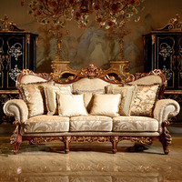 Raffiniertes Luxus-Sofa im Europäischen Stil Königliche Wohnzimmermöbel Premium-Stoff Massivholz Geschnitztes Sofa-Set Amerikanischer Stil