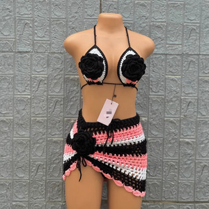 <span class=keywords><strong>Haut</strong></span> <span class=keywords><strong>de</strong></span> <span class=keywords><strong>bikini</strong></span> personnalisé pour femme, jupe <span class=keywords><strong>de</strong></span> <span class=keywords><strong>bikini</strong></span> en tricot crocheté d'été, style européen et américain fait main, décoration en dentelle, logo à la taille - Product Image 1