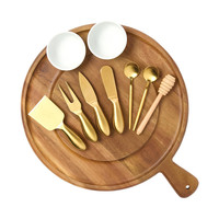 Plateau de service à charcuterie personnalisé, rond, en bois d'acacia de qualité supérieure, planche à fromage avec accessoires et ustensiles